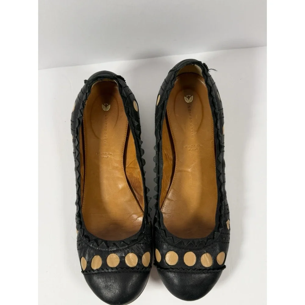 Leifsdottir Spotted Sawtooth Leather Ballet Flats Slip On Boho Polka Dots 36/6